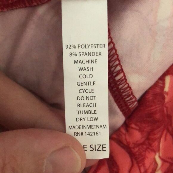LuLaRoe S-M-L Regular OS Leggings Coral Red Yellow Floral - Picture 4 of 4